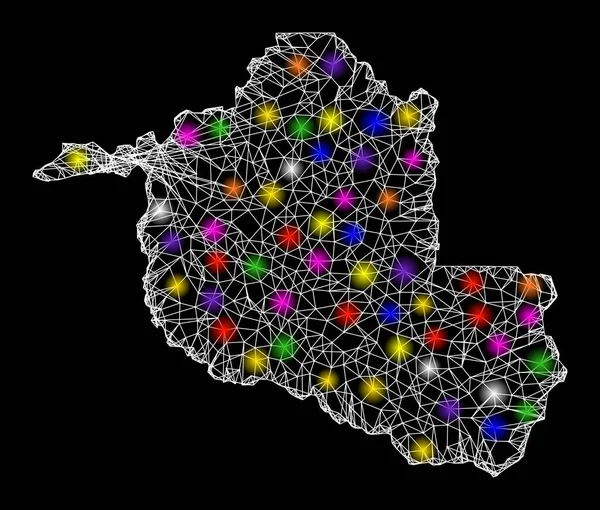 Mapa de la red web del estado de Rondonia con puntos de luz brillantes — Vector de stock