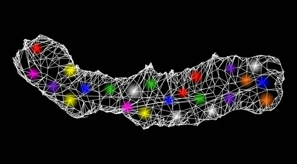 Mapa de la red web de la isla de Sao Miguel con puntos de luz deslumbrantes — Vector de stock