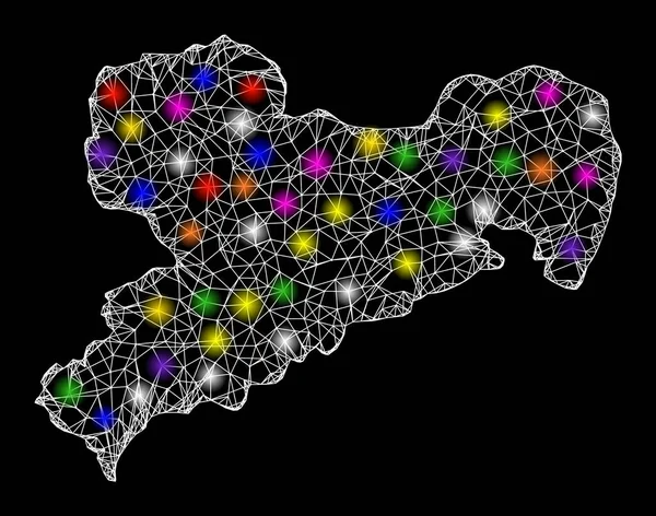 Webdrahtrahmenkarte des Landes Sachsen mit hellen Lichtpunkten — Stockvektor