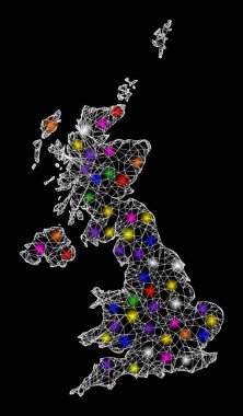 Parlak Işık Noktalarıyla Birleşik Krallık Web Ağ Haritası