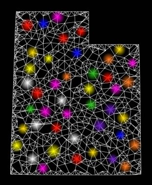 Renkli Işık Noktalarıyla Utah Eyaleti Web Ağ Haritası