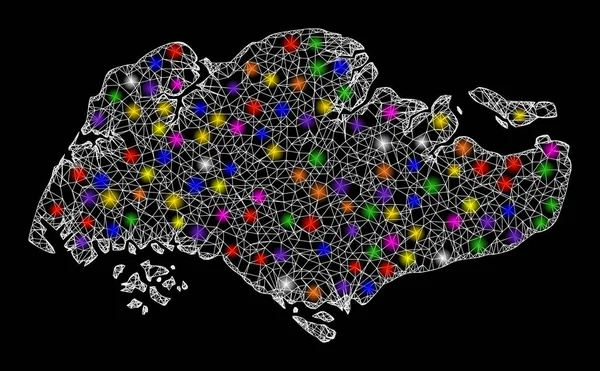 Parlak Işık Noktalarıyla Singapur 'un Web Gövdesi Haritası — Stok Vektör