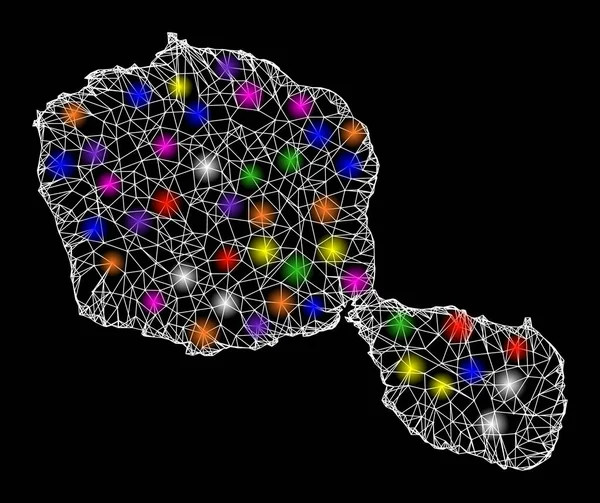 Mapa de la red web de la isla de Tahití con puntos de luz brillantes — Vector de stock