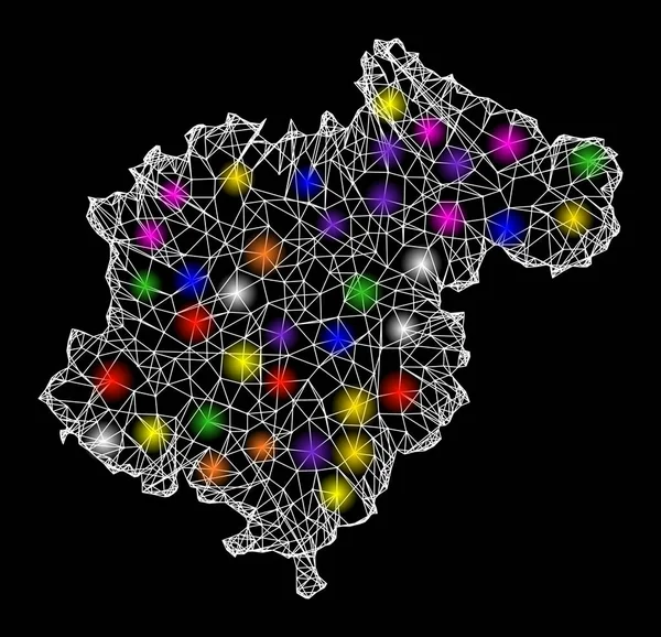 Карта сети провинции Теруэль с блестящими пятнами — стоковый вектор