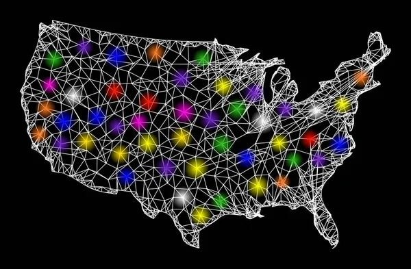 Webb 2D Karta över USA med färgglada ljus fläckar — Stock vektor