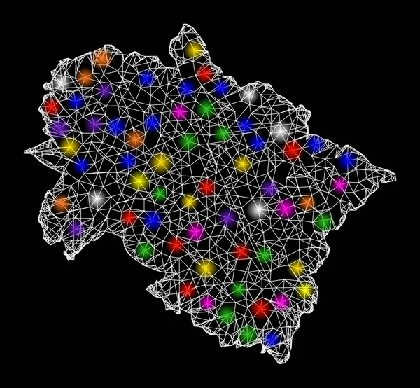 Mappa della rete Web dello stato di Uttarakhand con punti luce colorati — Vettoriale Stock