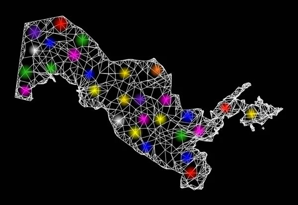 Parlak Işıklı Özbekistan 'ın Web 2B Haritası — Stok Vektör