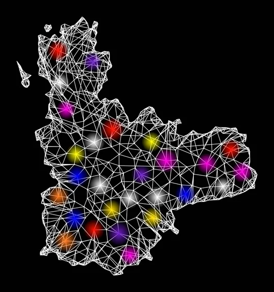 Mappa carcassa web della provincia di Valladolid con punti luce colorati — Vettoriale Stock