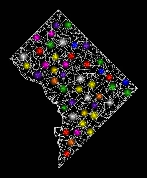 Web Mesh Kaart van Washington DC met kleurrijke lichte vlekken — Stockvector