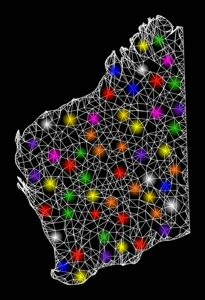 Mapa de armação de arame da Web da Austrália Ocidental com pontos de luz brilhantes — Vetor de Stock
