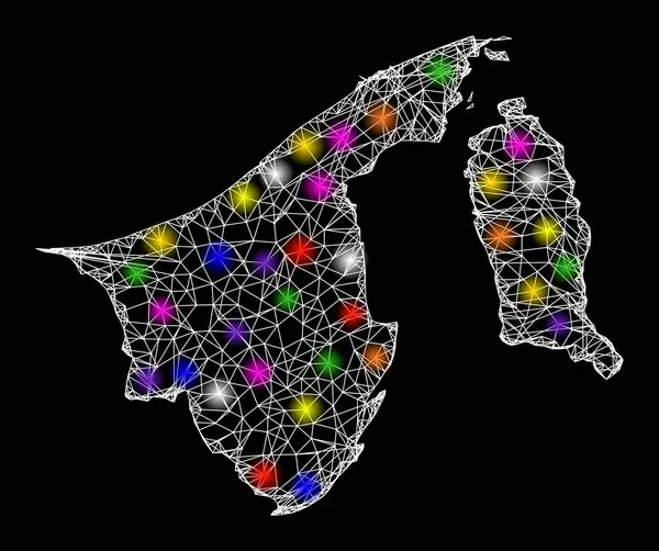 Web Wire Frame Mapa Brunei z błyszczącymi plamami światła — Wektor stockowy