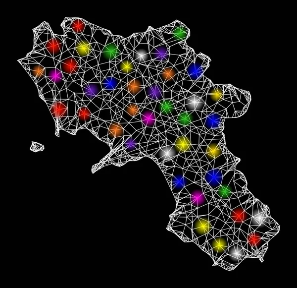 Netzwerkkarte der Region Kampanien mit bunten Lichtpunkten — Stockvektor