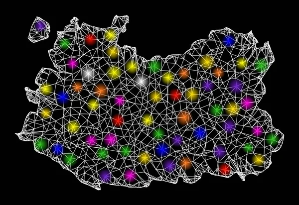 Mapa Web 2D de la Provincia de Ciudad Real con Puntos de Luz Brillantes — Vector de stock