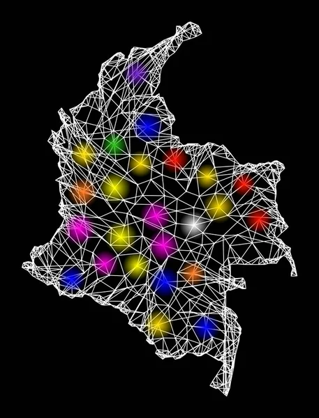 콜롬비아의 웹 네트워크 지도 with Colorful Light Spots — 스톡 벡터