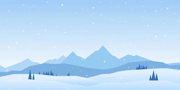 ベクトル図 松や丘の冬の山の風景 — ストックベクタ