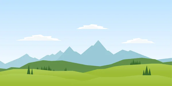 Illustration Vectorielle Paysage Des Montagnes Été Avec Pins Collines — Image vectorielle