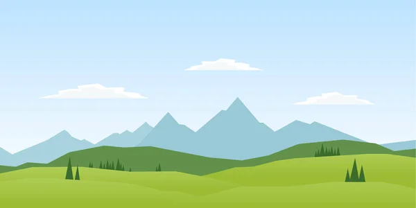 Ilustración Vectorial Verano Montañas Paisaje Con Pinos Colinas — Archivo Imágenes Vectoriales