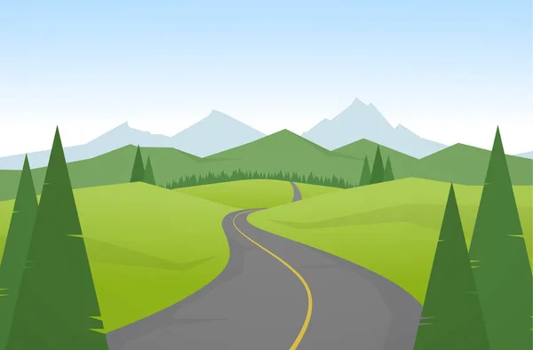Illustration Vectorielle Paysage Montagnes Dessin Animé Avec Route — Image vectorielle