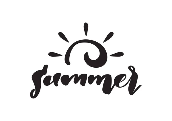 Vektor-Illustration: handgezeichneter Schriftzug des Sommers mit Doodle-Sonne. Typografie-Design. — Stockvektor