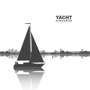 Silhouette of yacht and the city on the horizon clipart