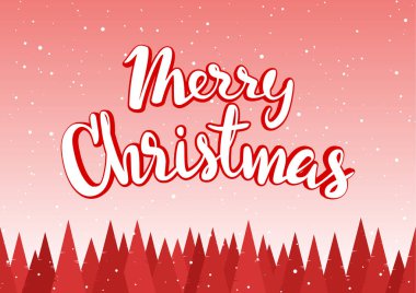 Vektör çizim: Merry Christmas yazı çam ormanı ile sorunsuz arka plan üzerinde el yazısı.