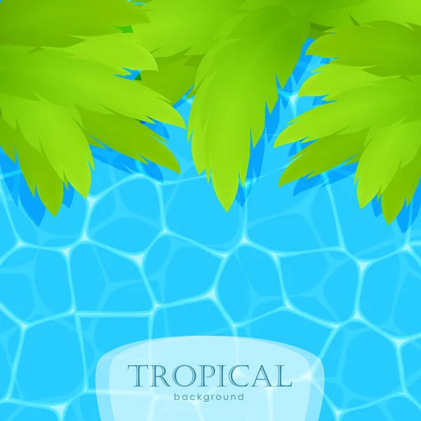 Fond tropical d'été avec de l'eau et des feuilles de palmier — Image vectorielle