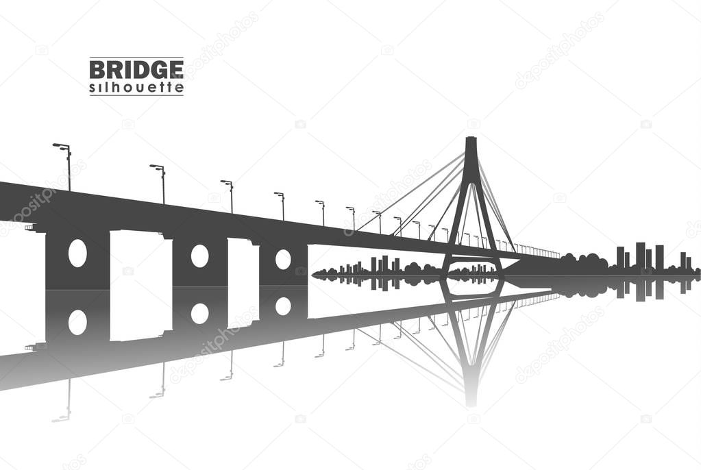 Vector illustration: Silhouette of Bridge with city