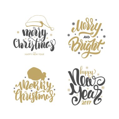 Merry ve parlak Noel ve mutlu yeni yıl beyaz arka plan üzerinde.