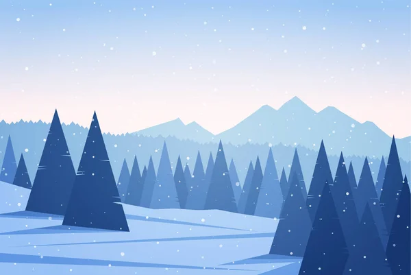 Winter Mountains landscape with pine forest. Christmas background