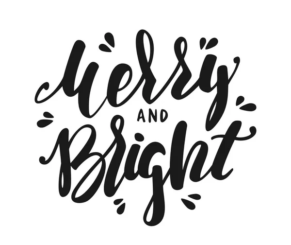 Ilustración vectorial. Letras de pincel moderno elegante dibujado a mano de Merry and Bright sobre fondo blanco — Archivo Imágenes Vectoriales