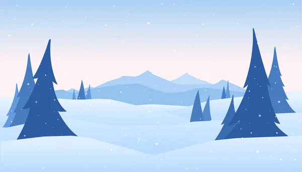 Vektor-Illustration: Winterberglandschaft mit Kiefern im Vordergrund. — Stockvektor