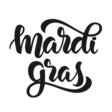 Vektör çizim: Mardi Gras elle çizilmiş modern fırça yazı beyaz arka plan üzerinde.