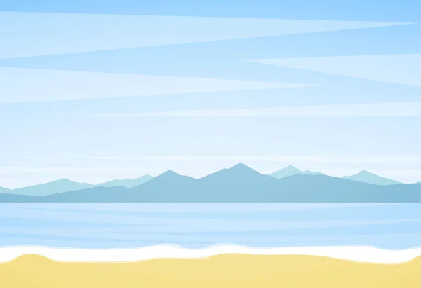 Vektor illustration: sommarlandskap med stranden, havet och bergen på horisonten — Stock vektor
