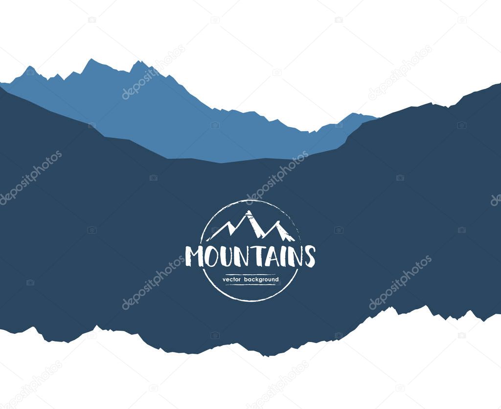 Vector illustration: Mountains landscape template background with Hand drawn emblem.