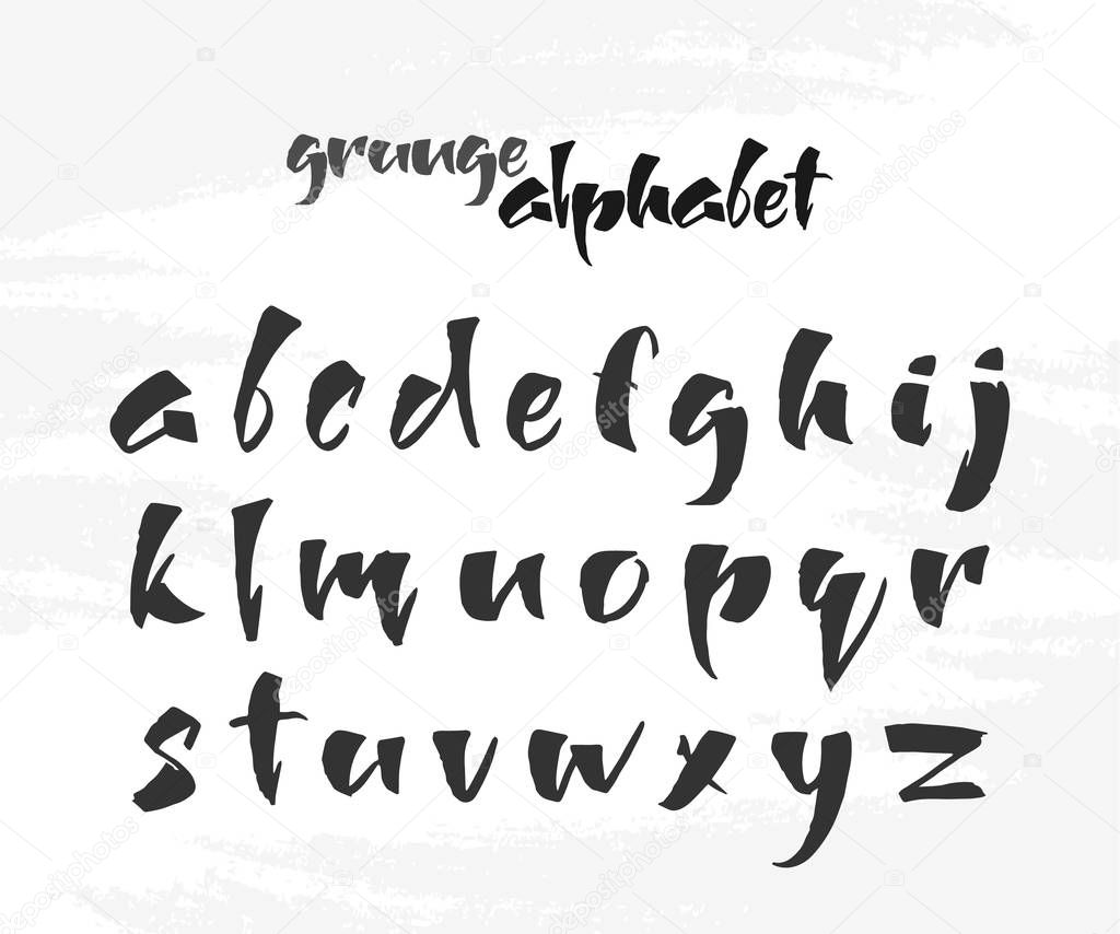 Vector illustration: Hand Drawn English grunge alphabet letters on white textured background.