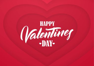 Tebrik kartı el ile kağıt kalpleri arka plan üzerinde yazı ile mutlu Sevgililer günü yazın