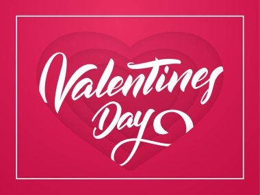 Vektör çizim: romantik tebrik kartı ile Sevgililer günü el yazısı harflerle kırmızı kağıt kalpleri arka plan