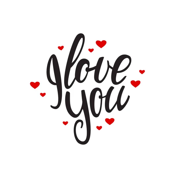 Ilustración vectorial: Letras manuscritas de I Love You con corazones sobre fondo blanco — Archivo Imágenes Vectoriales
