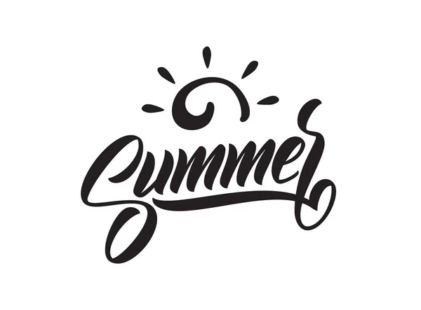 Vektor-Illustration: Pinsel-Schriftzüge-Komposition Sommerurlaub mit Doodle-Sonne auf weißem Hintergrund. — Stockvektor