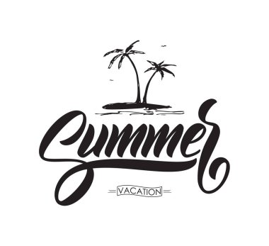 Vektör çizim: doodle palmiye ağaçları ile el yazısı fırça yazı yaz tatili.