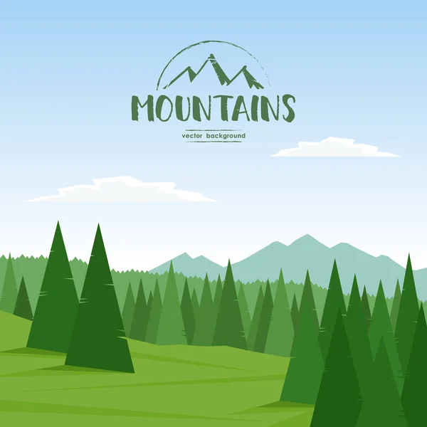 Verano Montañas paisaje fondo con pinos y colinas . — Vector de stock