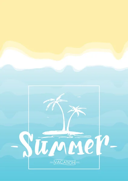 Schriftzüge Komposition des Sommers mit tropischer Insel am Strand Hintergrund. — Stockvektor