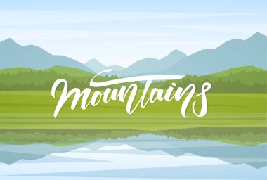 Dağ gölü, yatay, yansıma ve el yazısı yazı.