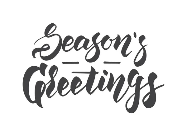 Handwritten elegant modern brush lettering of Seasons Greeting on white background. — Stock Vector