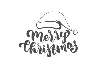 Beyaz arka plan üzerinde izole Santa Claus şapka ile el yazısı fırça yazı Merry Christmas.
