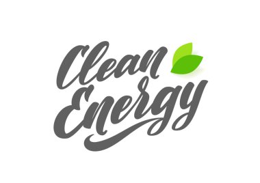 Vektör yaprak ile temiz enerji türü yazı. Yeşil ekoloji projesi için logo