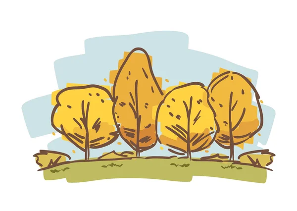 手绘的秋天树木素描。卡通自然景观. — 图库矢量图片