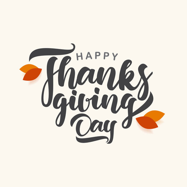 Happy Thanksgiving Day. Vector greeting card with autumn leaves