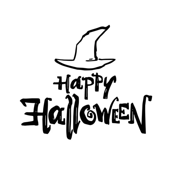 Letras dibujadas a mano de Feliz Halloween. Tarjeta de felicitación con sombrero de bruja — Archivo Imágenes Vectoriales