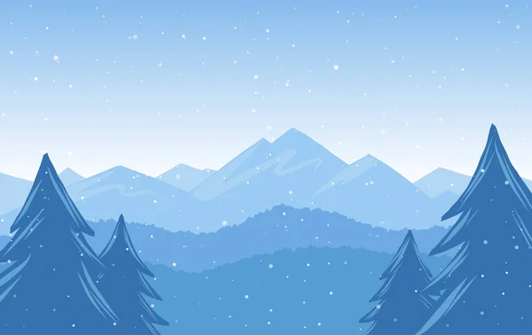 Winter Hand Drawn Mountains besneeuwde landschap — Stockvector